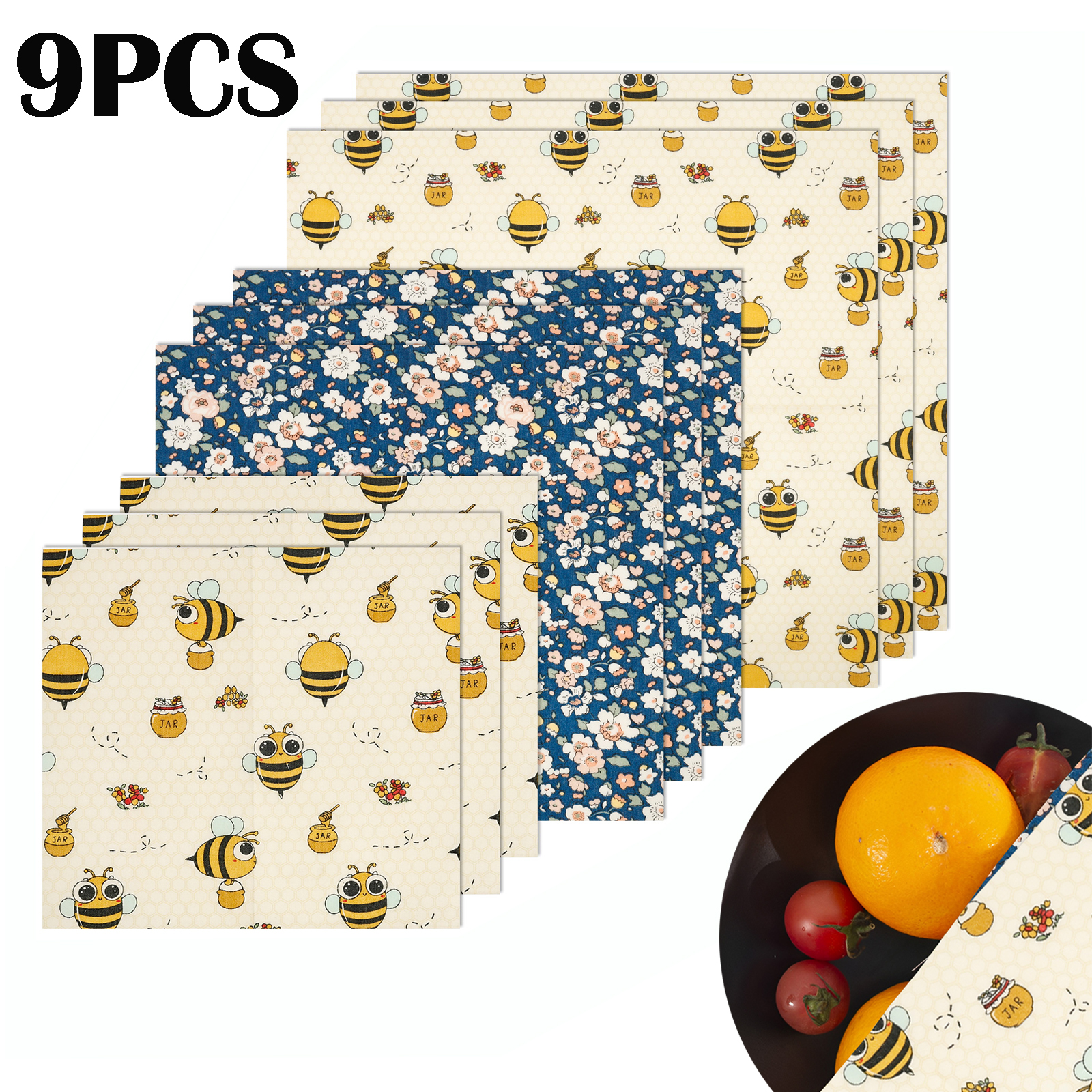 Beeswax Wrap Reusable - 9Pcs Beeswax Food Wraps 3 Sizes